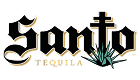Santo Tequila logo with stylized black and gold text and an agave plant graphic.