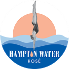 Logo showing a woman diving into water with a sunset in the background and text 'Hampton Water Rosé'.
